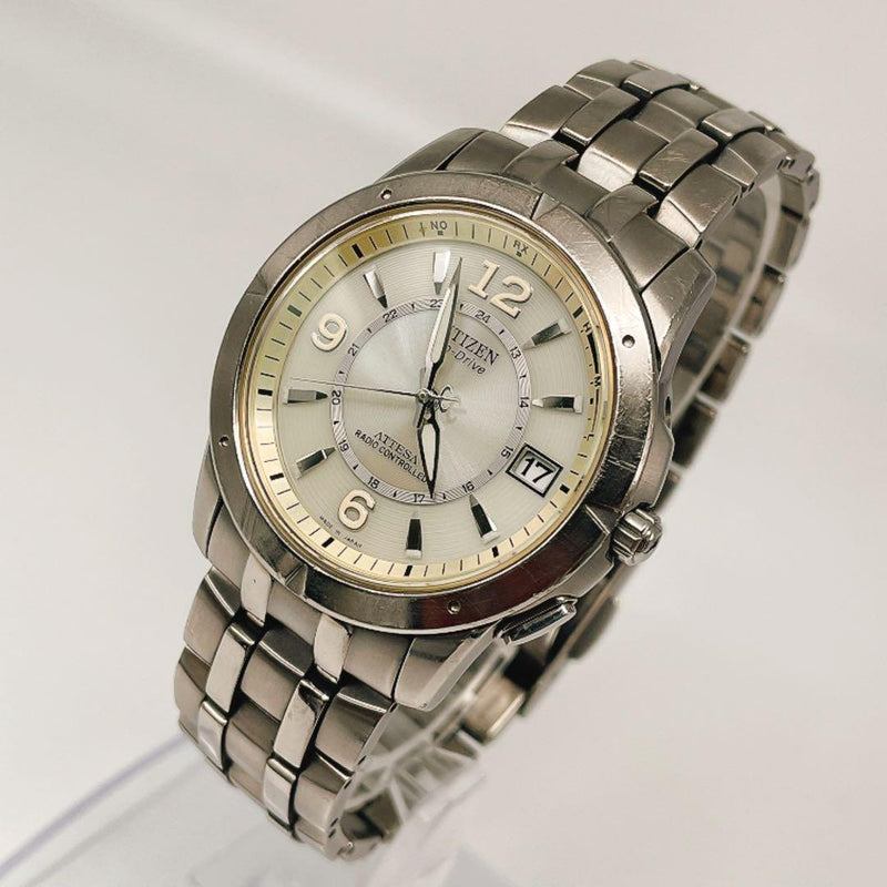 Citizen Attesa Eco-drive Solar Mens Wristwatch Japanese Vintage Retro Stainless