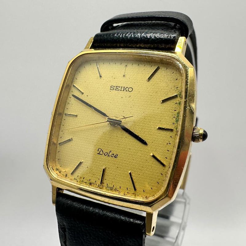 Dolce Gold Square Wristwatch Japanese Vintage Quartz Analog Mens Dress