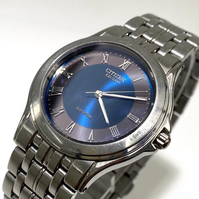 Exceed Eco-drive Blue Dial Solar Mens Wristwatch Japanese Vintage