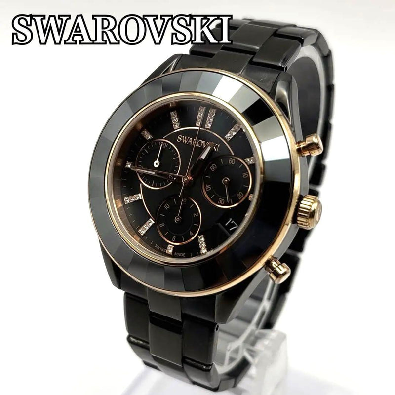 Octea Chronograph Watch Black Crystal Japanese Quartz Ladies