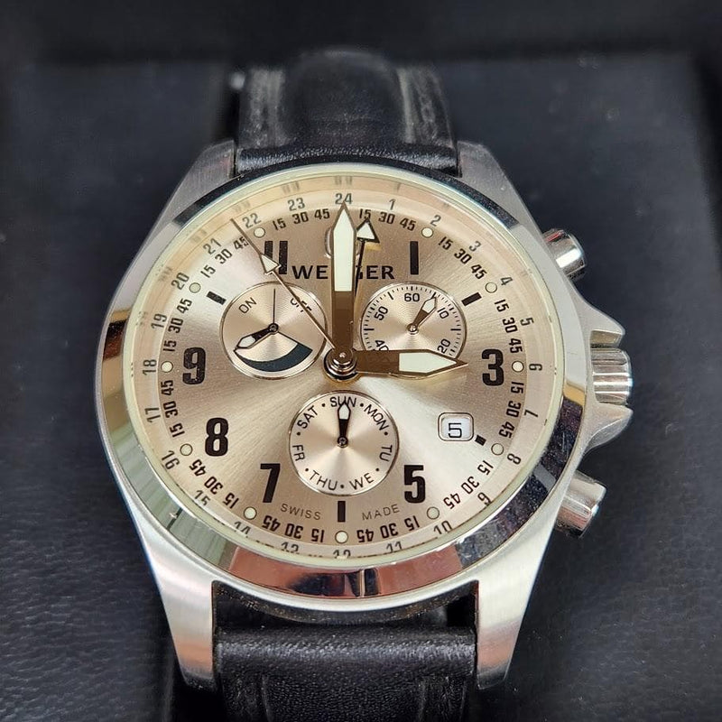 Wenger 7275x Chronograph Mens Wristwatch Swiss Made Vintage Stainless Steel