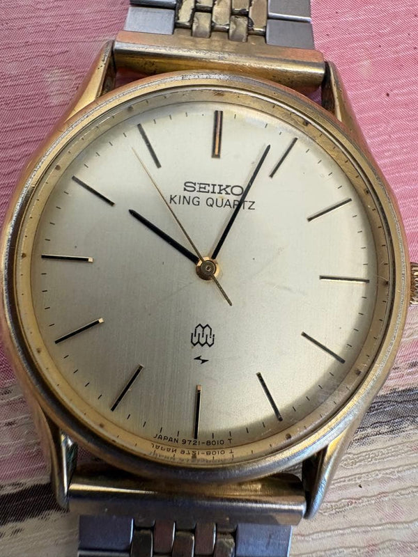 Seiko King Quartz 9721-8010 Mens Wristwatch Vintage Japanese Working Analog