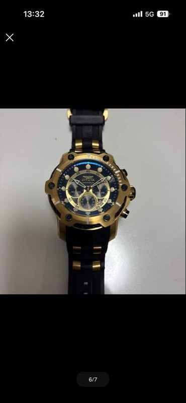 Invicta Mens Wristwatch Black Gold Tone Japanese Quartz Analog Stainless Steel