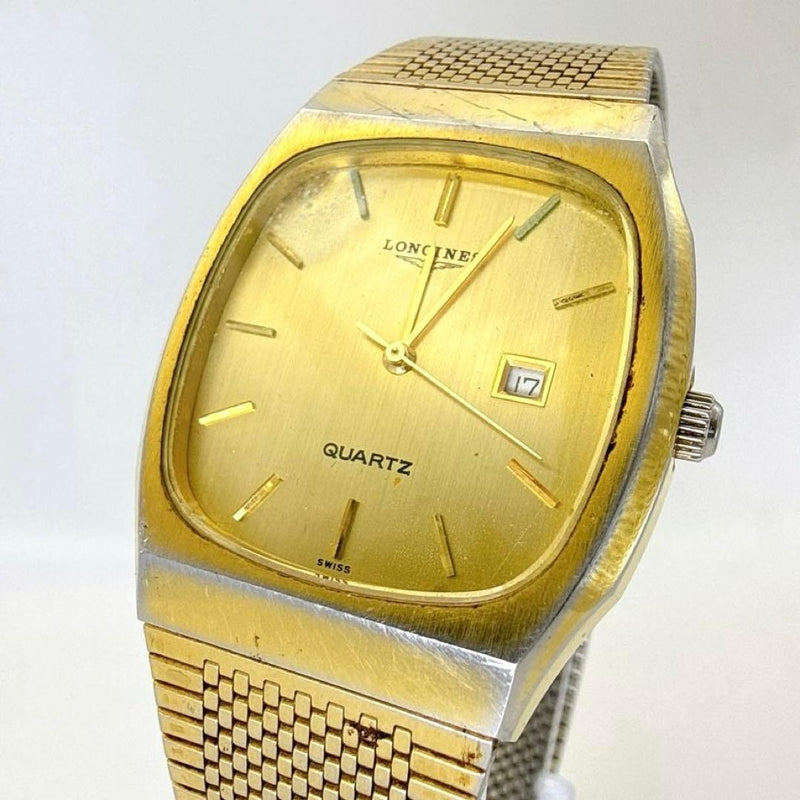Working  Square Mens Wristwatch Gold Vintage Japanese Mechanical Date
