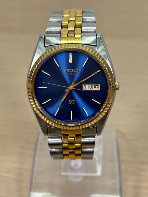 Quartz Wristwatch Gold Blue Silver B178 Japanese Vintage Mens Stainless
