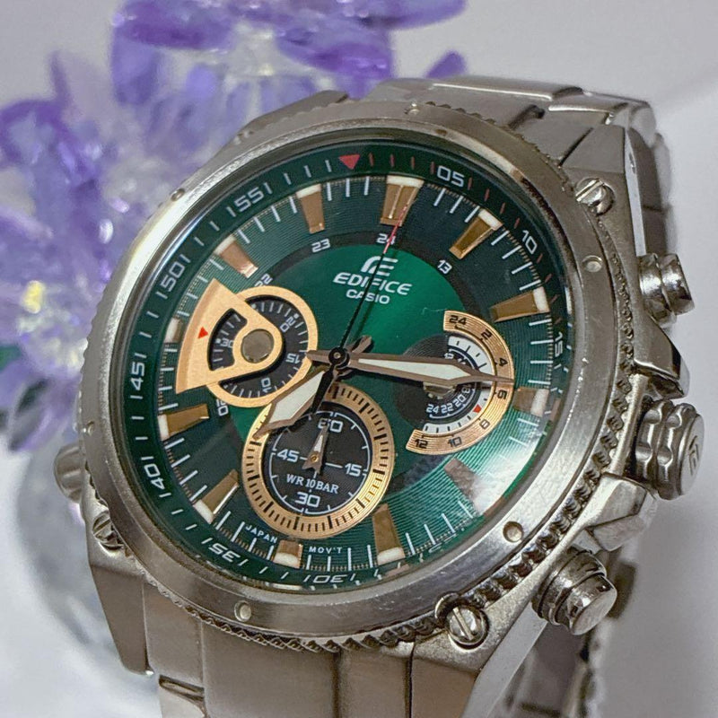 Edifice Green Dial Mens Wristwatch Japanese Quartz Stainless Steel