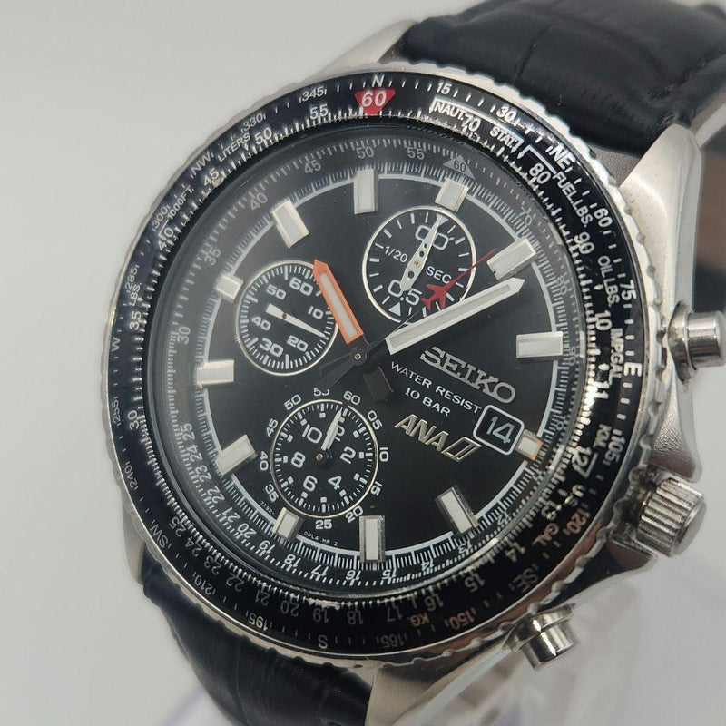 Seiko Flightmaster Ana Collaboration Chronograph Date Mens Wristwatch Quartz