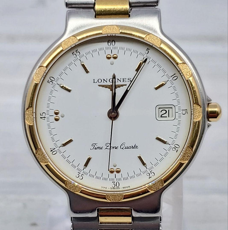 Longines Conquest Date Mens Quartz Wristwatch Gold Silver Tone Japanese Vintage
