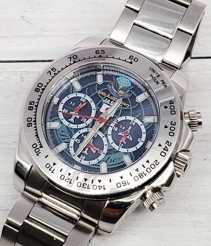 Jasdf Blue Impulse Solar Atomic Chronograph Watch Japanese Mens Stainless Steel