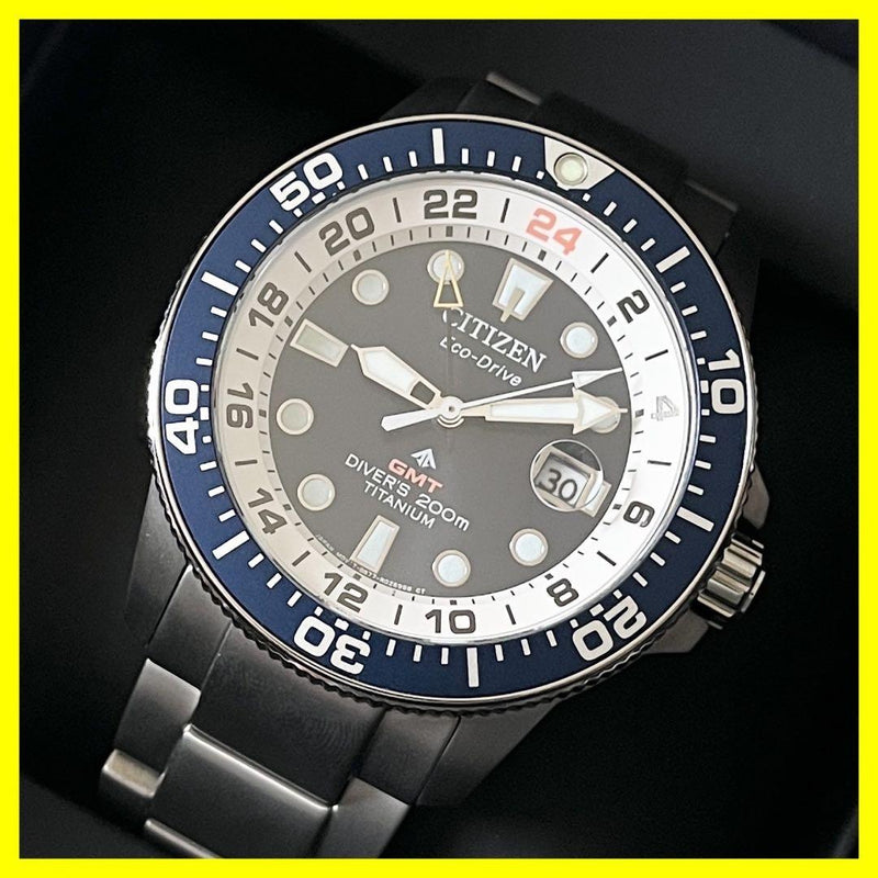 Citizen Promaster Marine Eco-drive Titanium Gmt Mens Wristwatch Japanese Diver