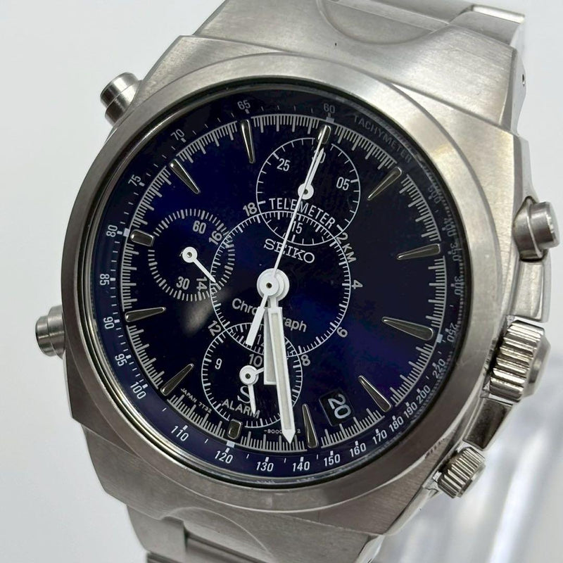 Working Battery Seiko Chronograph Blue Dial Mens Wristwatch Quartz Japanese