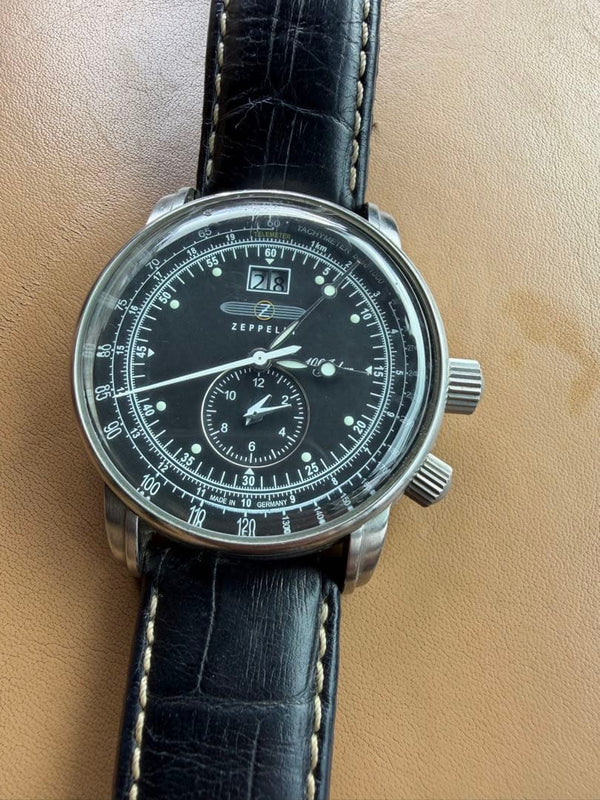 Zeppelin Chronograph Mens Wristwatch German Quartz Stainless Steel Pilot Style