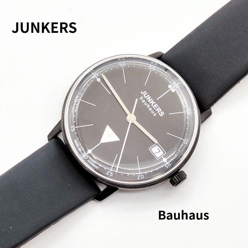 Junkers Bauhaus German Quartz Wristwatch Black Dial Mens Vintage Stainless