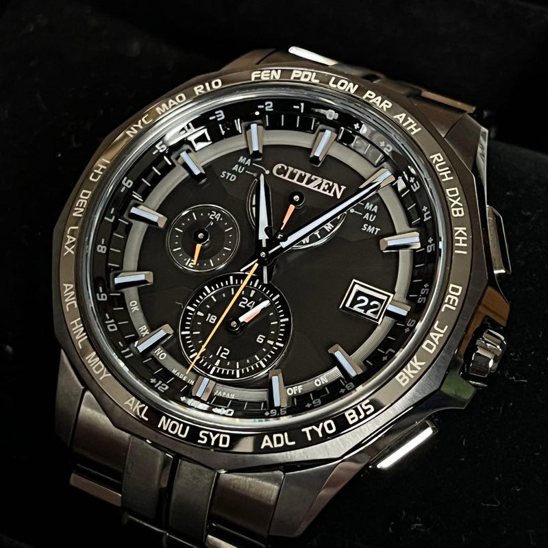 Citizen Attesa Eco-drive Radio Wave Watch Titanium Black Mens Japanese Solar