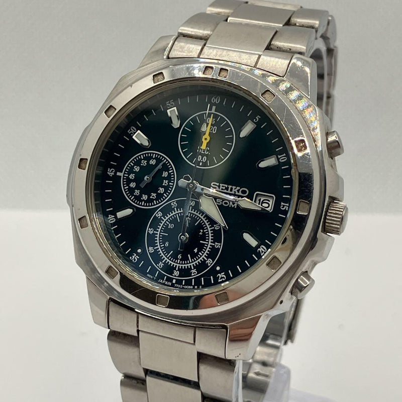 Working Seiko Chronograph Mens Wristwatch 7t92-0ca0 Japanese Quartz Stainless