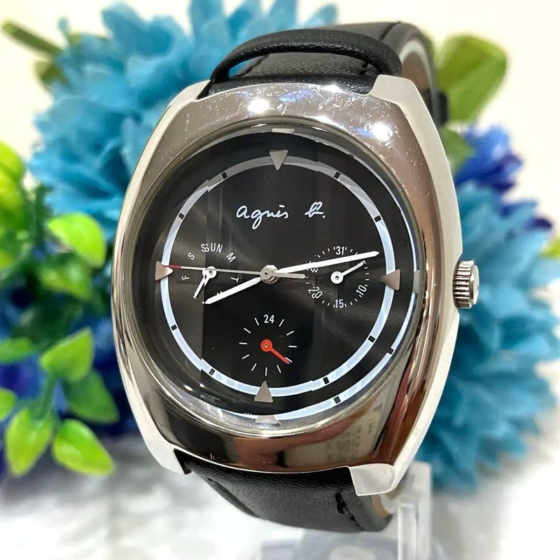 Agnes B. Limited Edition Triple Calendar Black Dial Mens Wristwatch Japanese