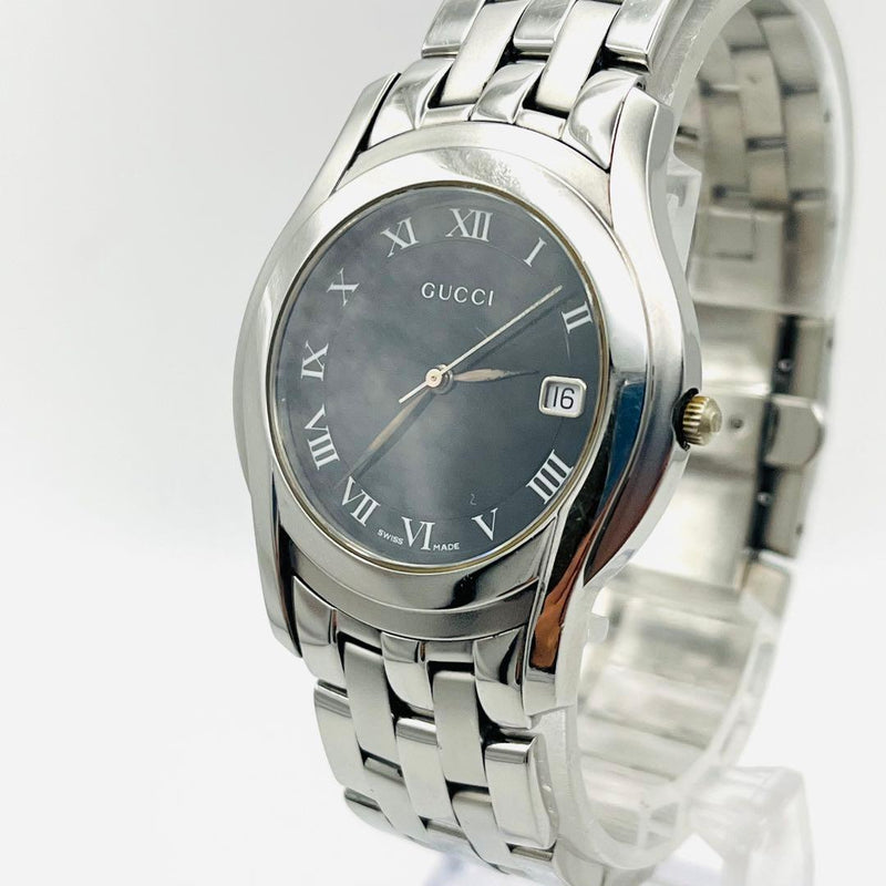 Gucci 5500m Mens Wristwatch Japanese Vintage Black Dial Date Stainless Steel