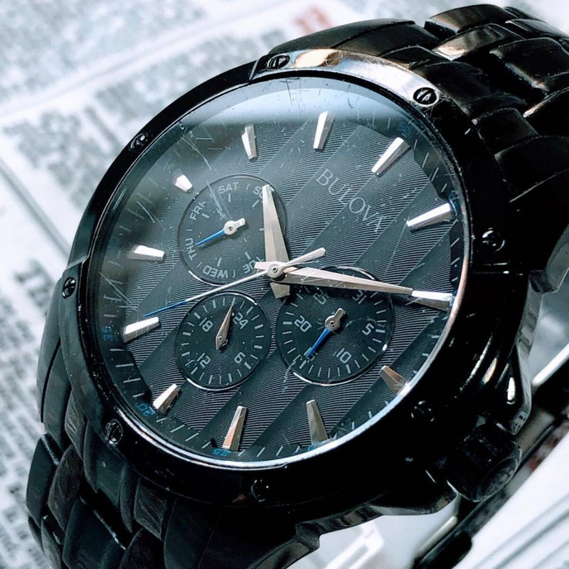 Bulova Mens Quartz Wristwatch Black Dial Waterproof Japanese Vintage Stainless