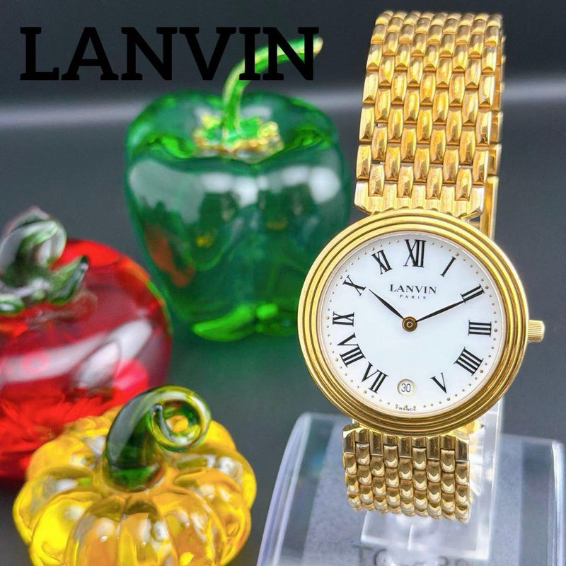 Lanvin Classic White Quartz Mens Wristwatch Roman Numeral Japanese Vintage
