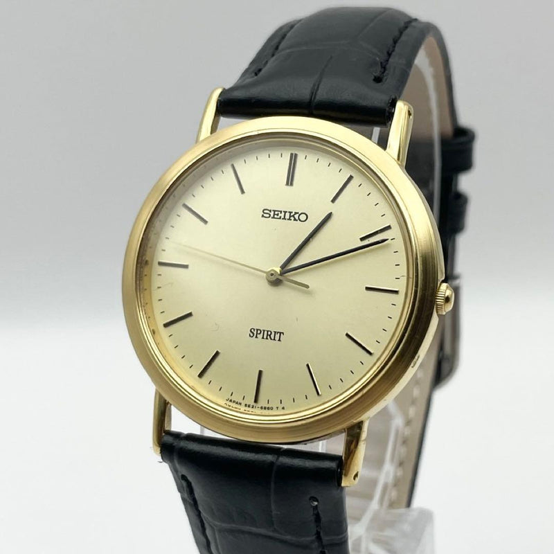 Seiko Spirit Vintage Gold Mens Wristwatch Japanese Quartz Slim Working