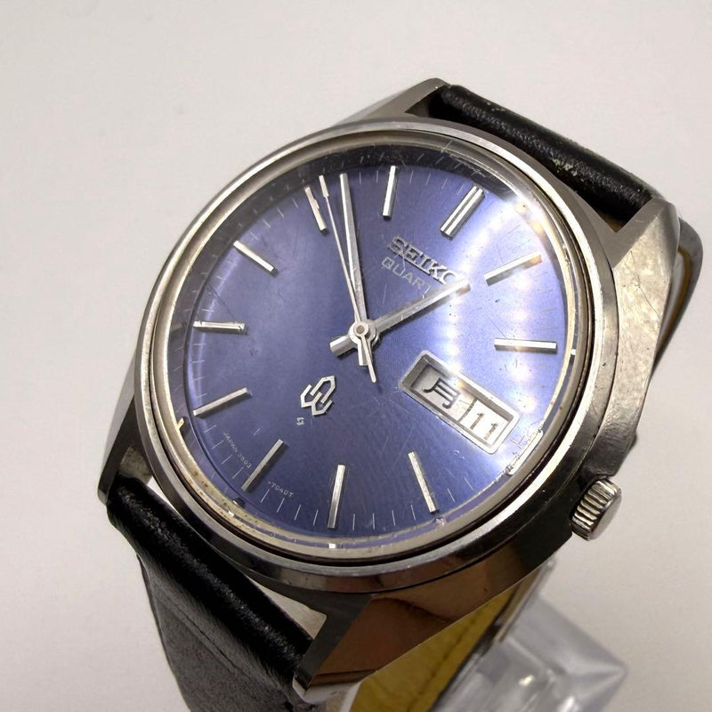 Working Battery Seiko Round Blue Dial Mens Quartz Wristwatch Japanese Vintage