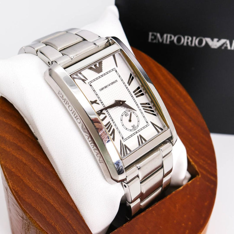 Emporio Armani Mens Wristwatch Silver Small Seconds Japanese Vintage Quartz