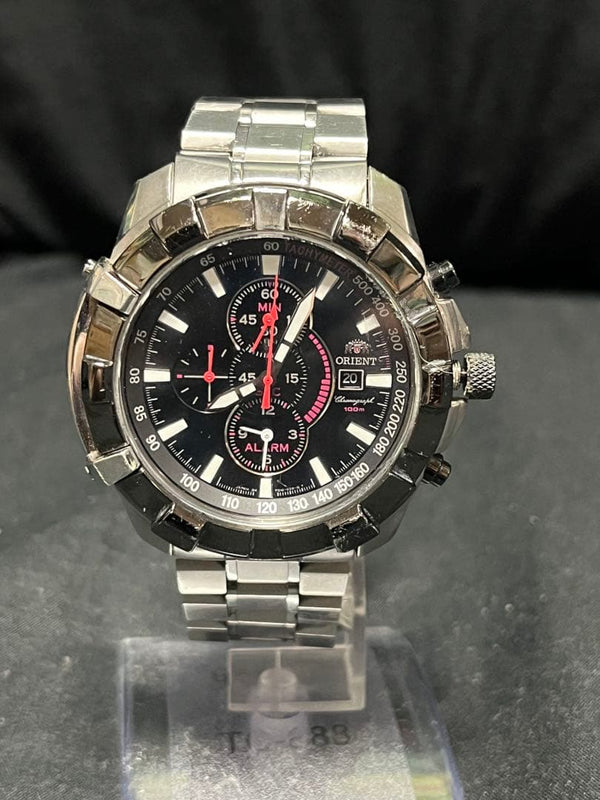 Orient Chronograph Mens Wristwatch Japanese Vintage Quartz Stainless Steel