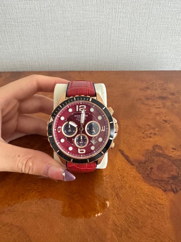 Angelier Red Chronograph Mens Wristwatch Japanese Quartz Stainless Steel