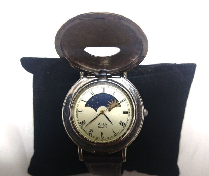 Rare Vintage Alba Iron Mask Moon Phase Quartz Wristwatch Japanese Mens