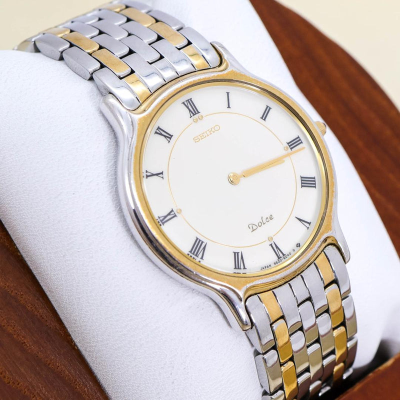 Working Seiko Dolce Mens Wristwatch Gold Combo Roman Numerals Vintage Japanese