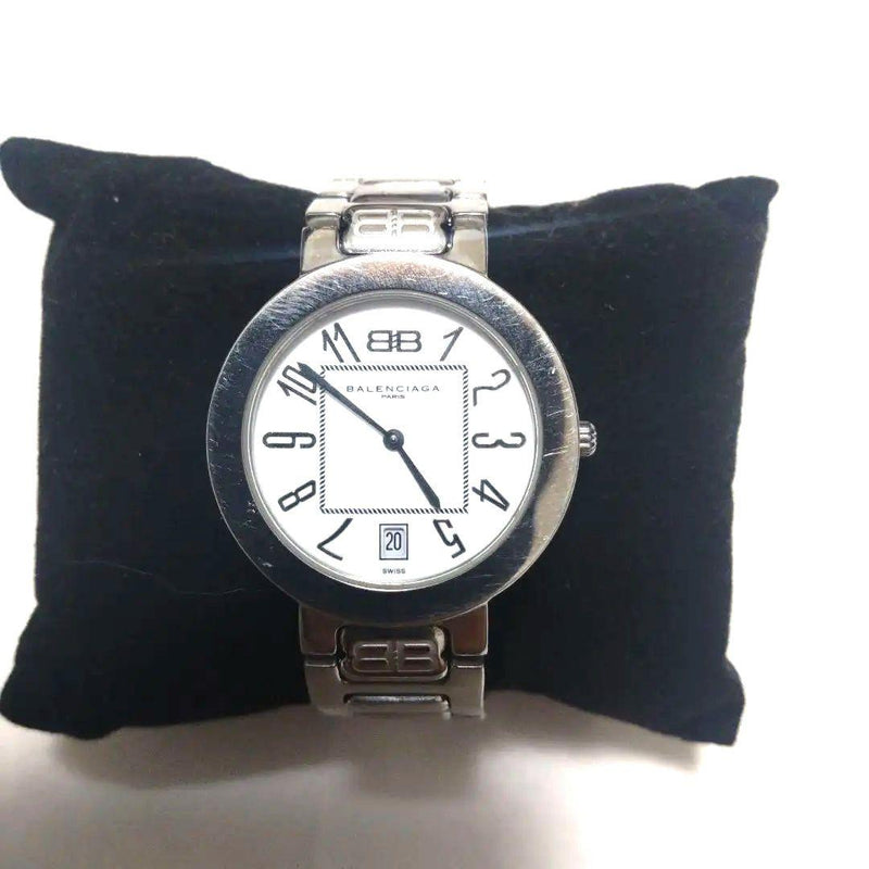Balenciaga Date Quartz Wristwatch Japanese Vintage Stainless Steel Mens Womens