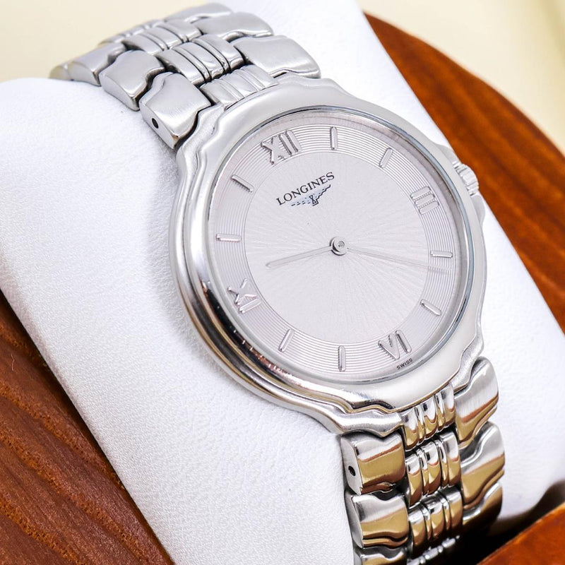 Working Longines Wristwatch Silver Integrated Bracelet Roman Dial 3497 Japanese