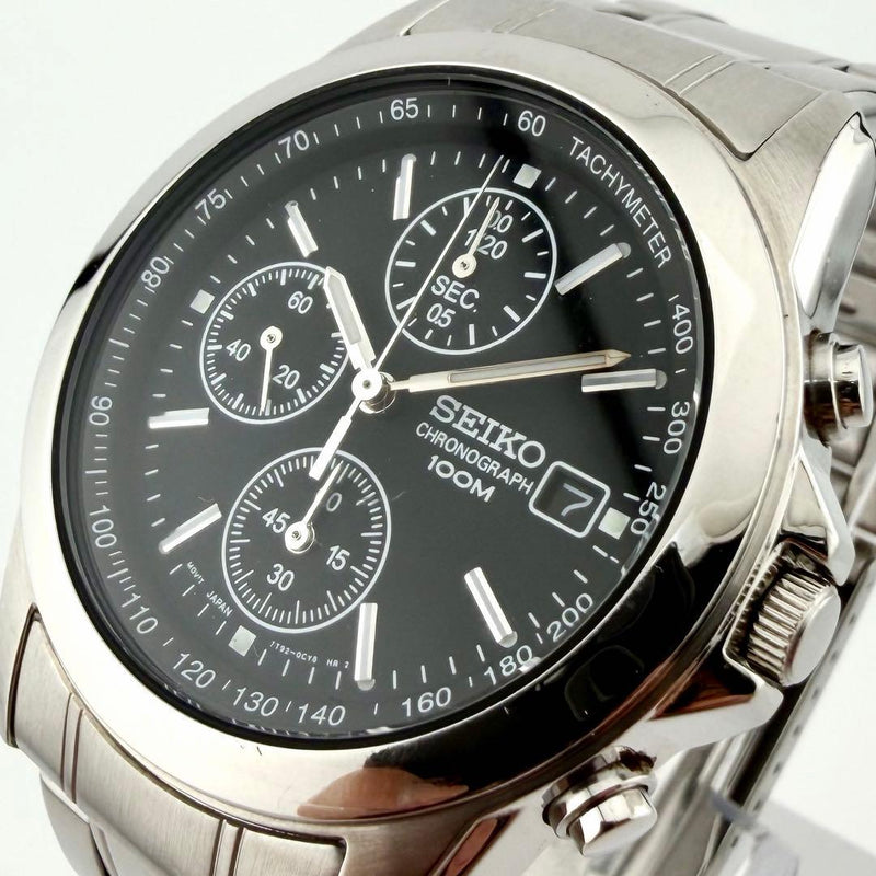 Working Seiko Chronograph 7t92-0cw0 Japanese Quartz Mens Wristwatch Business