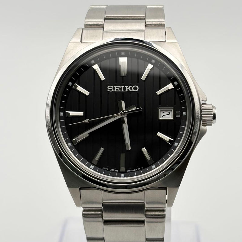 Seiko 6n52-00j0 Mens Quartz Wristwatch Black Dial Japanese Vintage Stainless