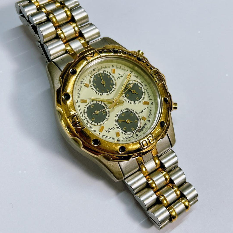 Morioka Seiko Gemis Chronograph Panda Dial Mens Wristwatch Japanese Quartz