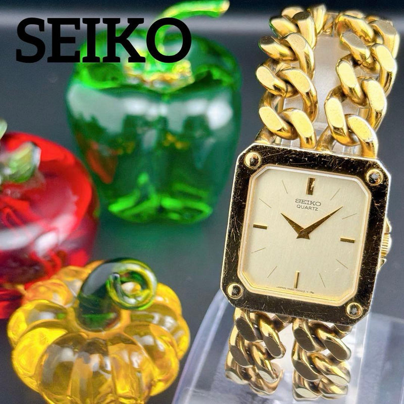 Tank Square Quartz Mens Wristwatch Japanese Vintage Double Chain Bracelet