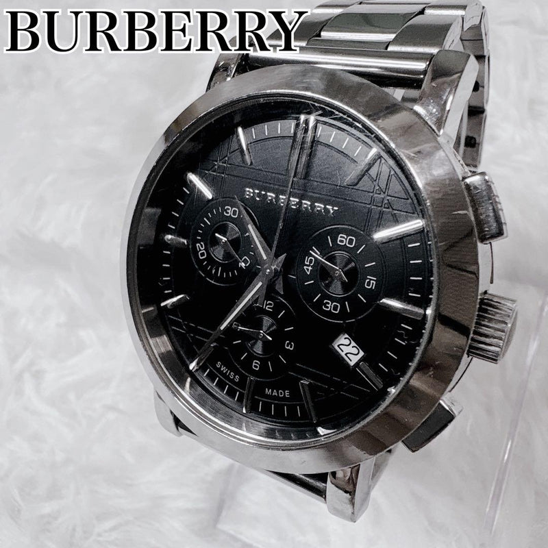 Burberry Bu1366 Chronograph Quartz Mens Wristwatch Japanese Vintage Stainless