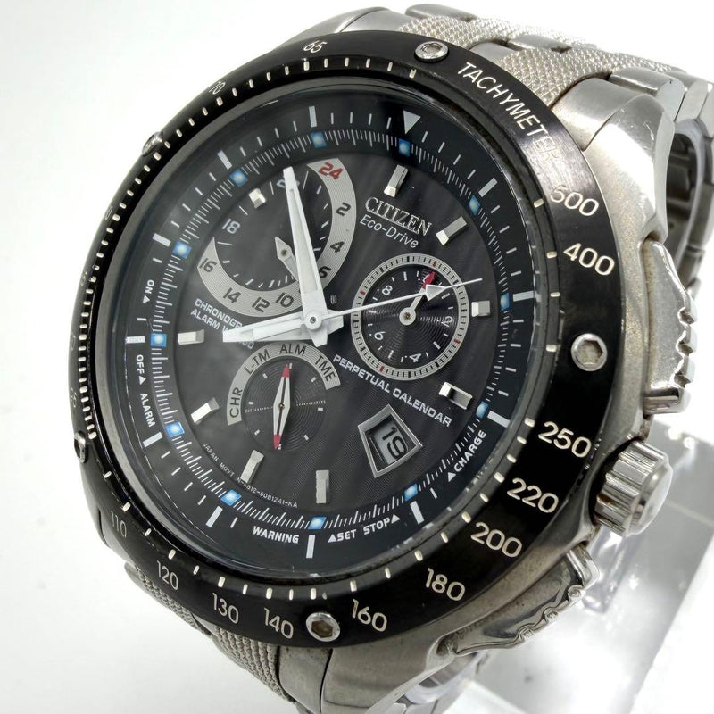 Working Citizen Perpetual Calendar Mens Solar Wristwatch Japanese Vintage