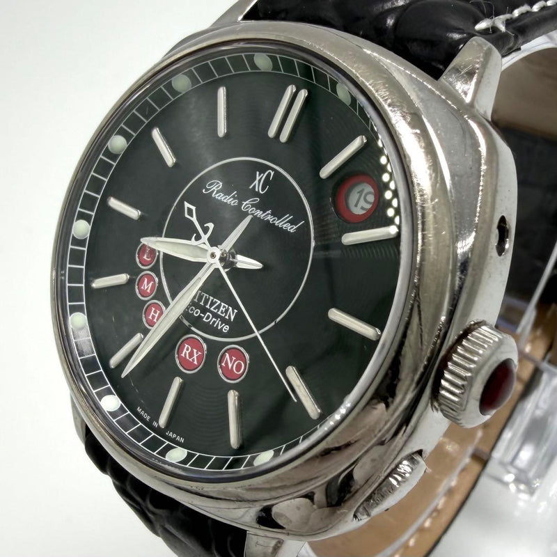 Working Citizen Xc Mens Wristwatch Black Dial Leather Strap Japanese Vintage