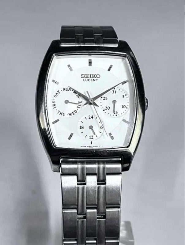 E377 Seiko Lucent 5y89 Quartz Wristwatch Silver Tone Japanese Vintage Mens Watch