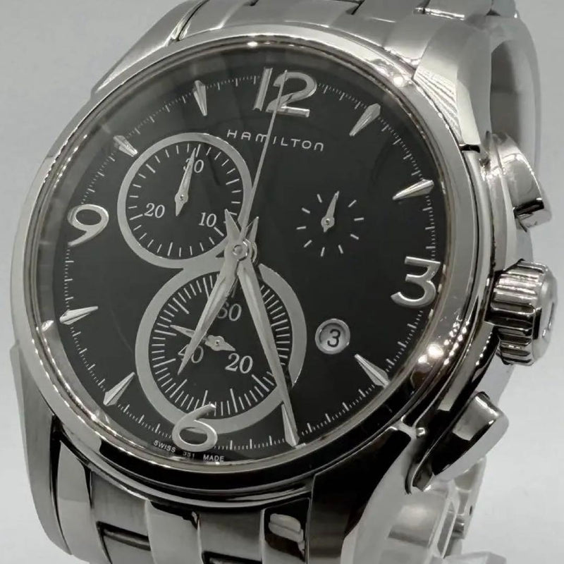 Hamilton Chronograph H326120 Black Dial Mens Wristwatch Stainless Steel Vintage