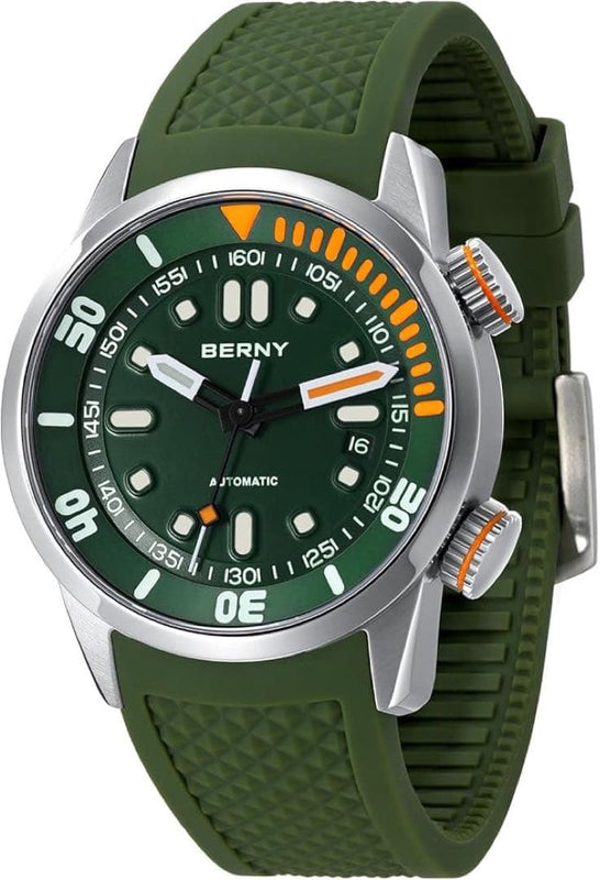 Berny Am339 Mens Diving Wristwatch Japanese Stainless Steel Vintage