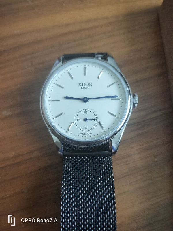 Kuoe Quartz Wristwatch White Mesh Band Japanese Modern Dress Watch Stainless