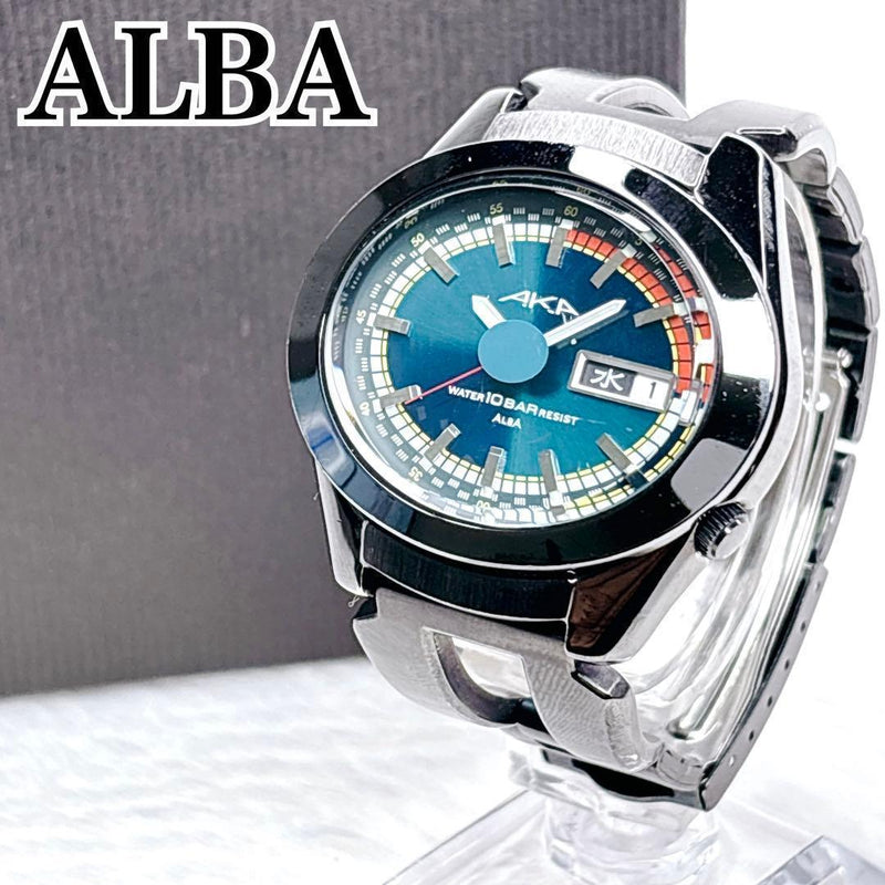 Seiko Alba Aka Y2k Blue Dial Mens Wristwatch Japanese Vintage Quartz Stainless