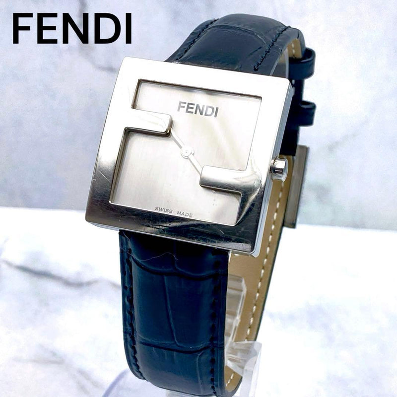 Fendi F Mens Wristwatch Square Sapphire Glass Belt Japanese Vintage Quartz