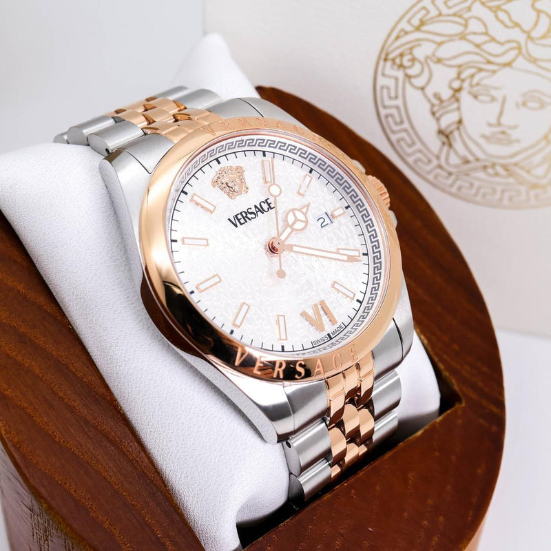 Working Versace Anteos Mens Wristwatch Japanese Vintage Quartz Stainless Steel