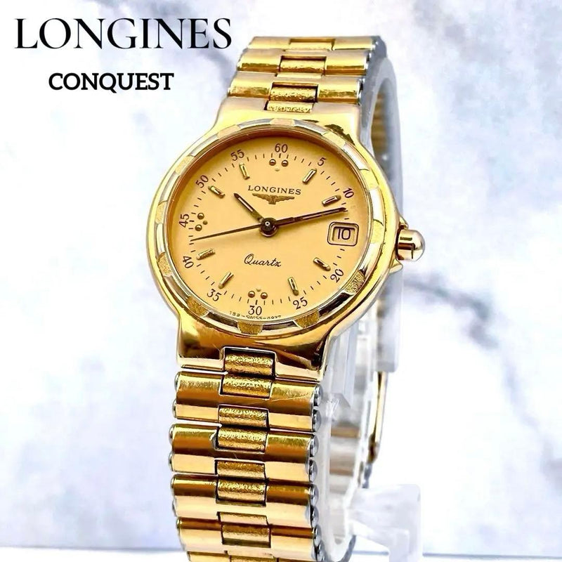 Longines Conquest Ladies Wristwatch Gold Genuine Belt Vintage Japanese Quartz