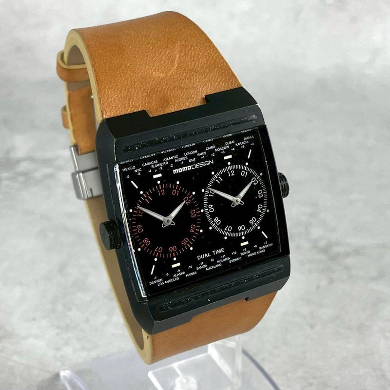 Momo Design Dual Time Wristwatch Double Quartz Japanese Mens Vintage Stainless