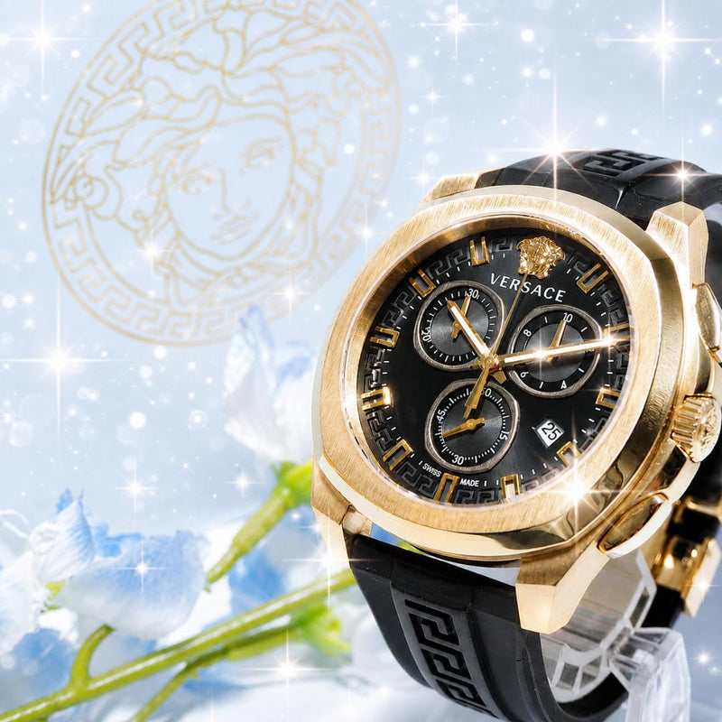 Versace Chronograph Rubber Strap Medusa Mens Wristwatch Japanese Quartz Vintage