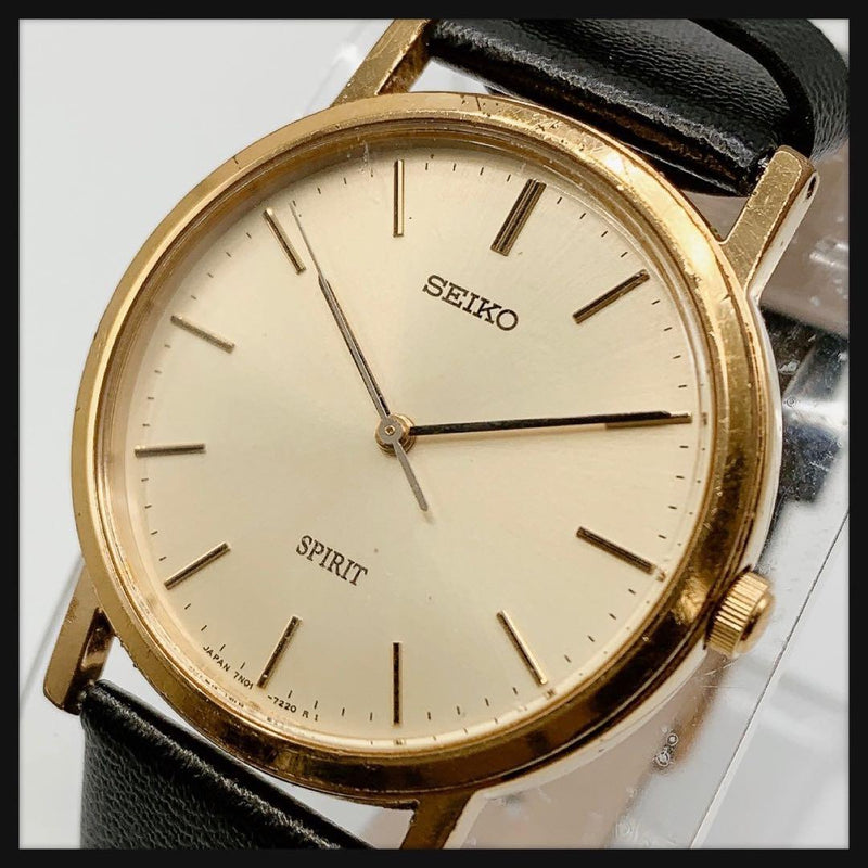 New Battery Seiko Spirit Quartz Mens Wristwatch Gold Tone Japanese Vintage